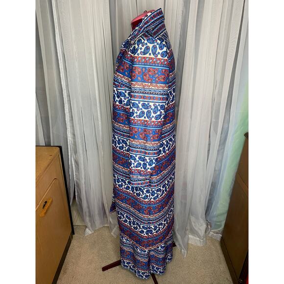 maxi dress with patterned yoke boho with coat 70s Vintage white blue red - Picture 13 of 16